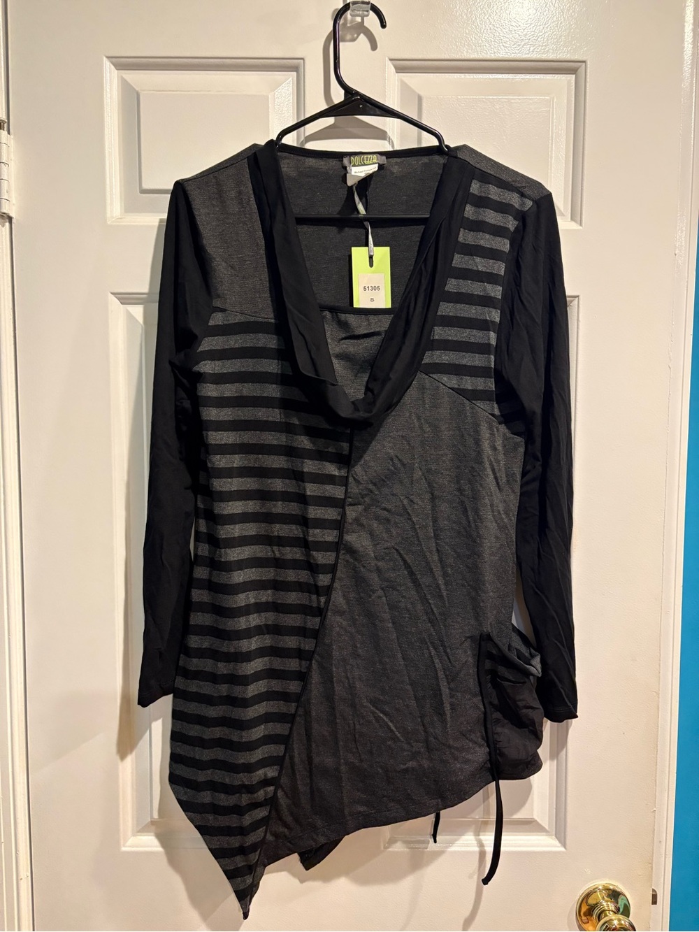 Dolcezza tunic top black gray sz S Lagenlook art to wear new NWT